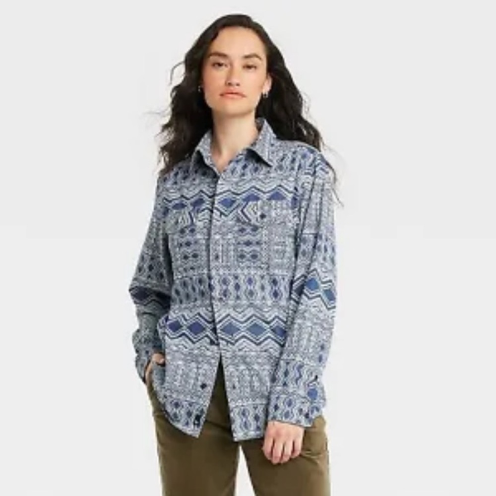 Houston White Adult Long Sleeve African Woven Button-Down Shirt - Blue Large